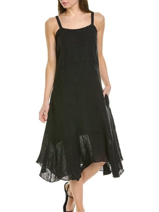 dylan Dresses & Skirts - Dylan Black Linen Hazel Midi Dress Sleeveless Handkerchief Hem Minimalist Causal